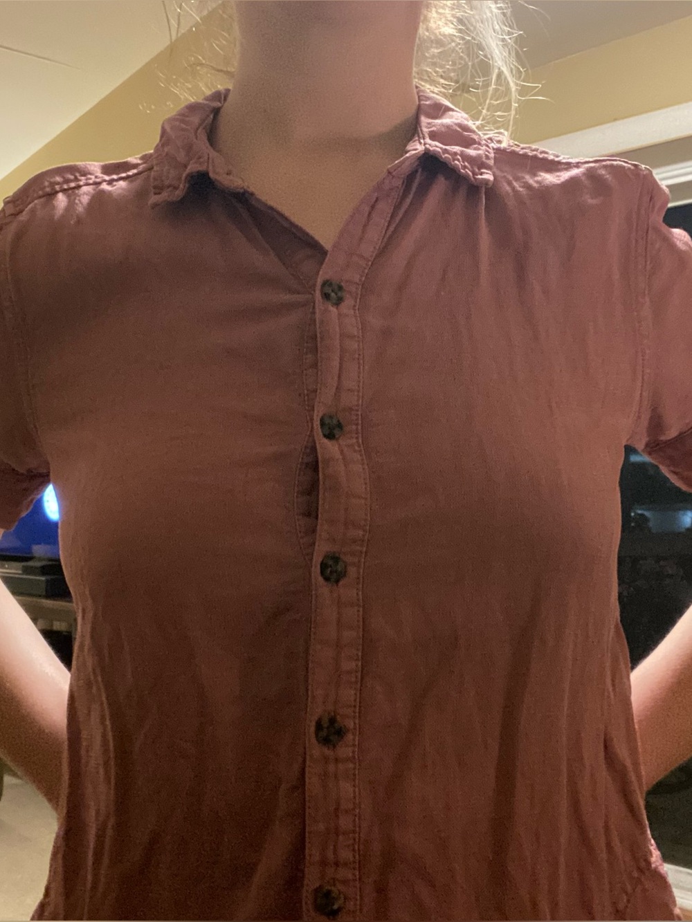 Dusty pink button up linen mini dress shirt dress - Picture 5 of 11